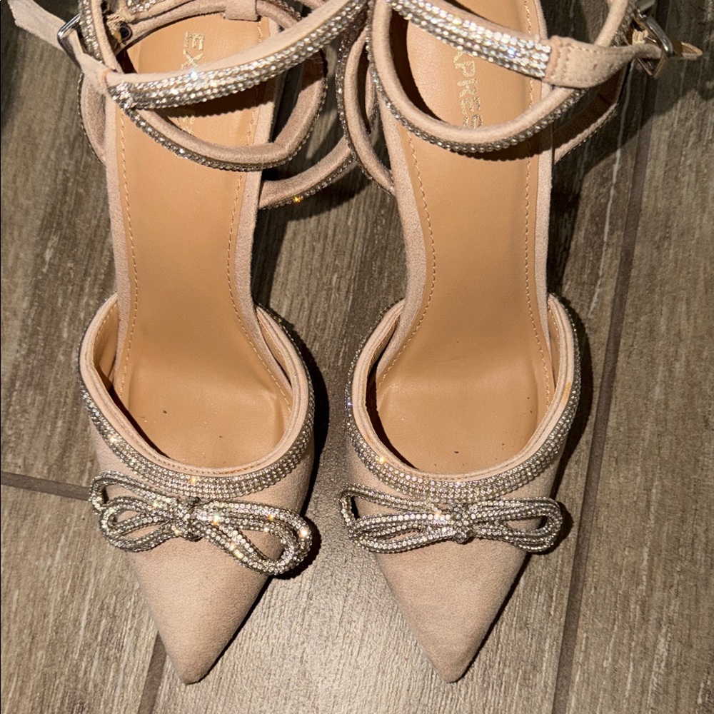 Express Nude Heels with Rhinestone Bow - Picture 4 of 10